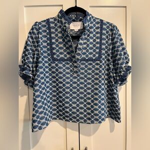 Rochelle Behrens Blue and White Patterned Shirt